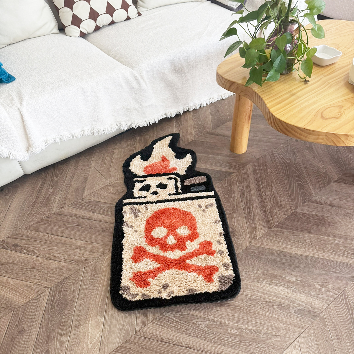 Retro Skull Lighter Tufted Rug - Grunge Aesthetic Plush Carpet, Perfect for Street Style Home & Man Cave.