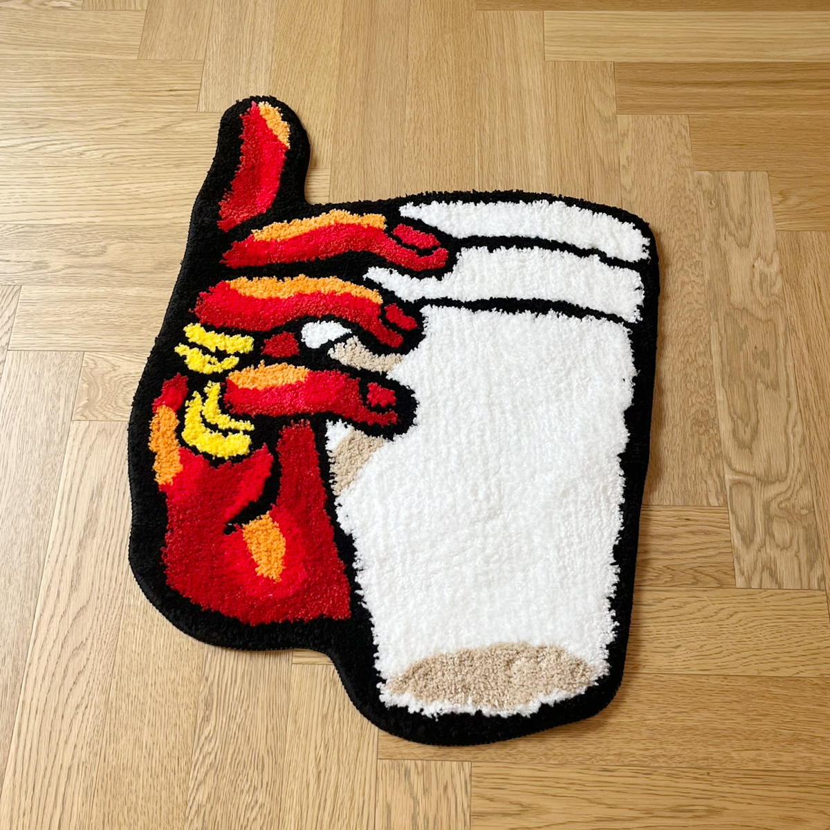 Holding Cup in Hand Vintage Tufted Bedroom Rug Soft Fluffy Mat Funny Bedside Carpet Floor Anti Slip Pad Aesthetic Home Boys Room