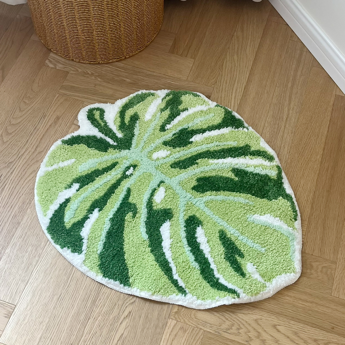 Green Leaf Monstera Tufting Rug Flocking Mat Shaggy Rug Bathmat Bathroom Rug Carpet Function Entrance Floor Anti Slip Pad