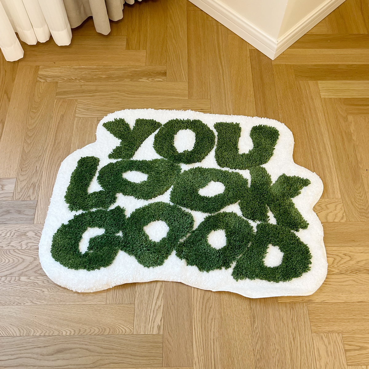 Ins You Look Good Tufted Rug Green Bathoom Small Cool Rugs Plushy Bedside Mat Aesthetic Home Decor Non-slip Absorbent Bath Mat