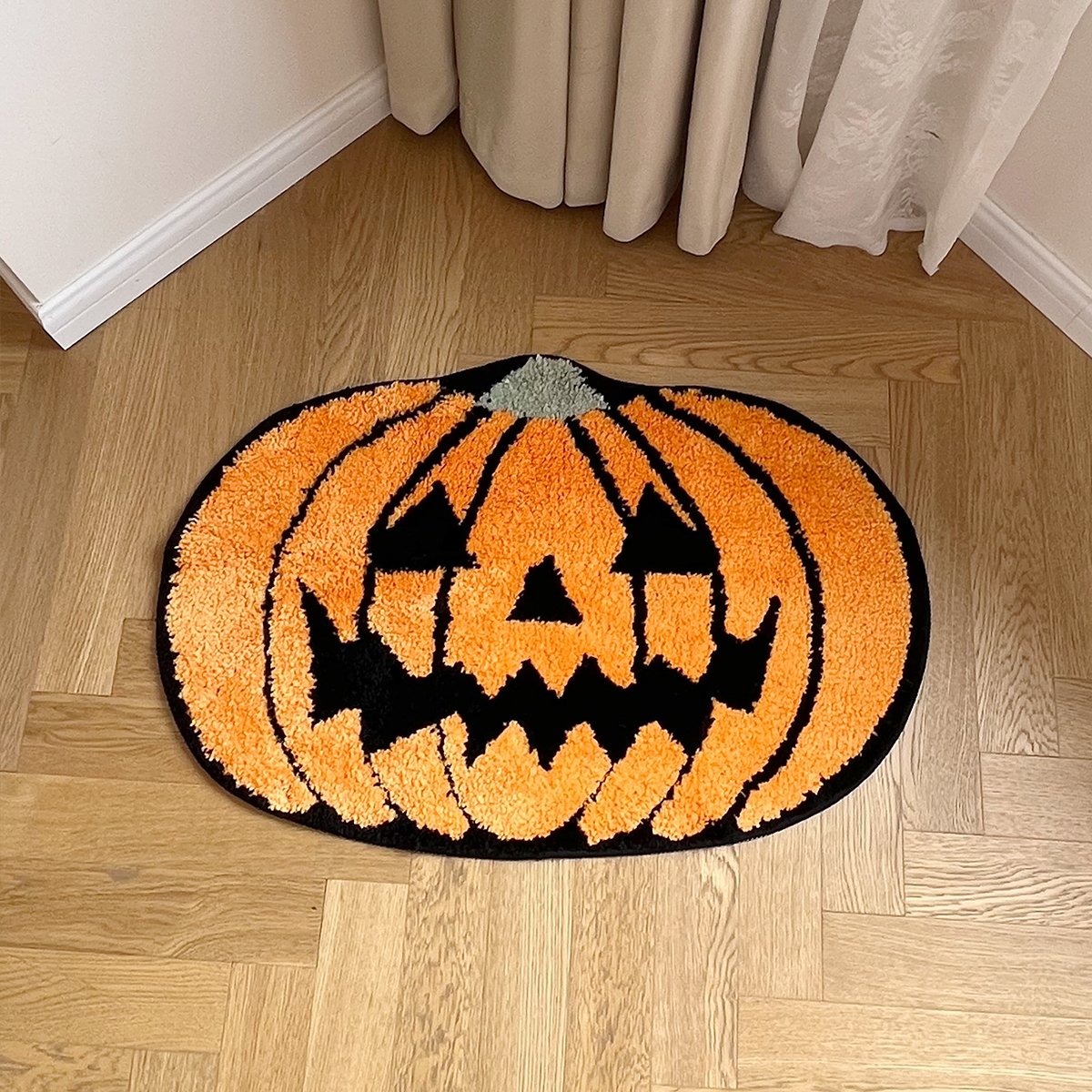 Halloween Pumpkin Tufted Rugs Bathroom Decor Non Slip Funny Cute Bath Mats For Bathroom Shower Tub Washable Absorbent Carpet