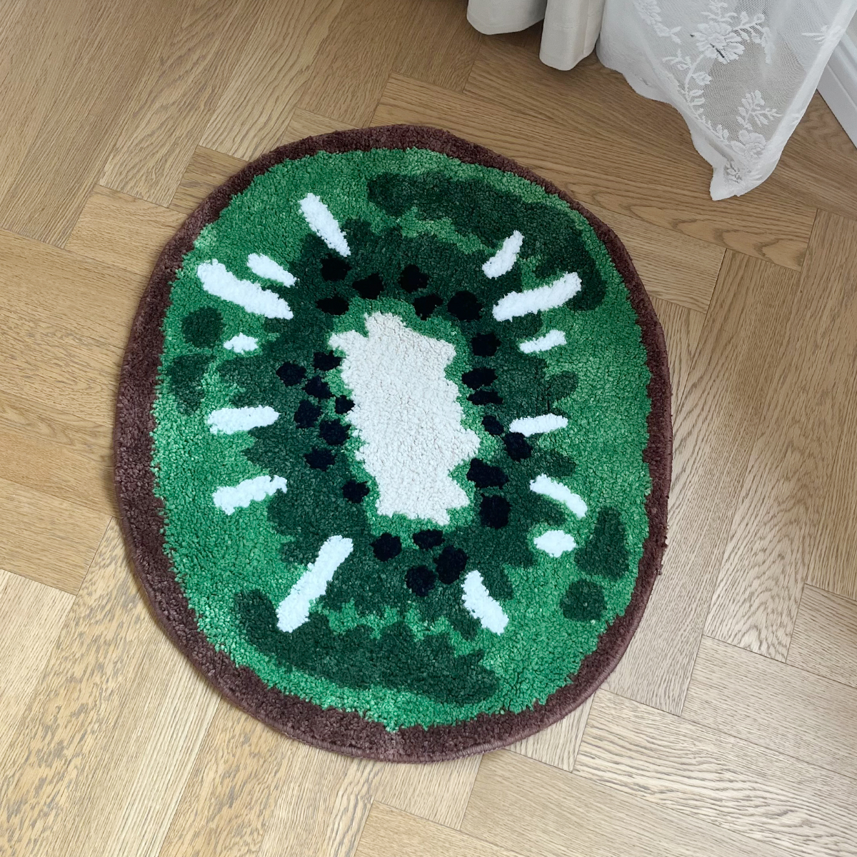 Tufting Oval Kiwifruit Entrance Mat Bathmat Living Room Carpet Anti-Slip Bedside Rug Soft Bedroom Floor Pad Aesthetic Home Decor
