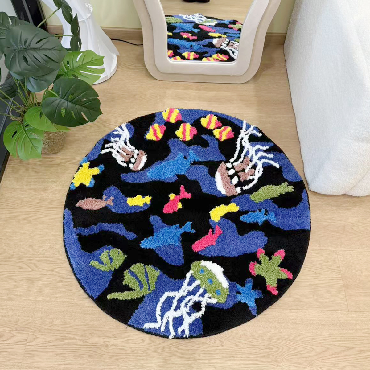 Underwater World Marine Organism Blue Tufted Rug Mat Soft Living Room Carpet Bathroom Area Floor Pad Bedroom Doormat Aesthetic