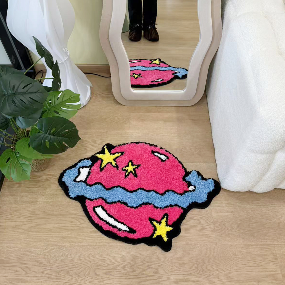 Hot Selling Pink Planet Tufted Rug Living Area Bedroom Flooring Mat Fluffy Washable Anti Slip Room Home Decor Nursery Carpet Pad