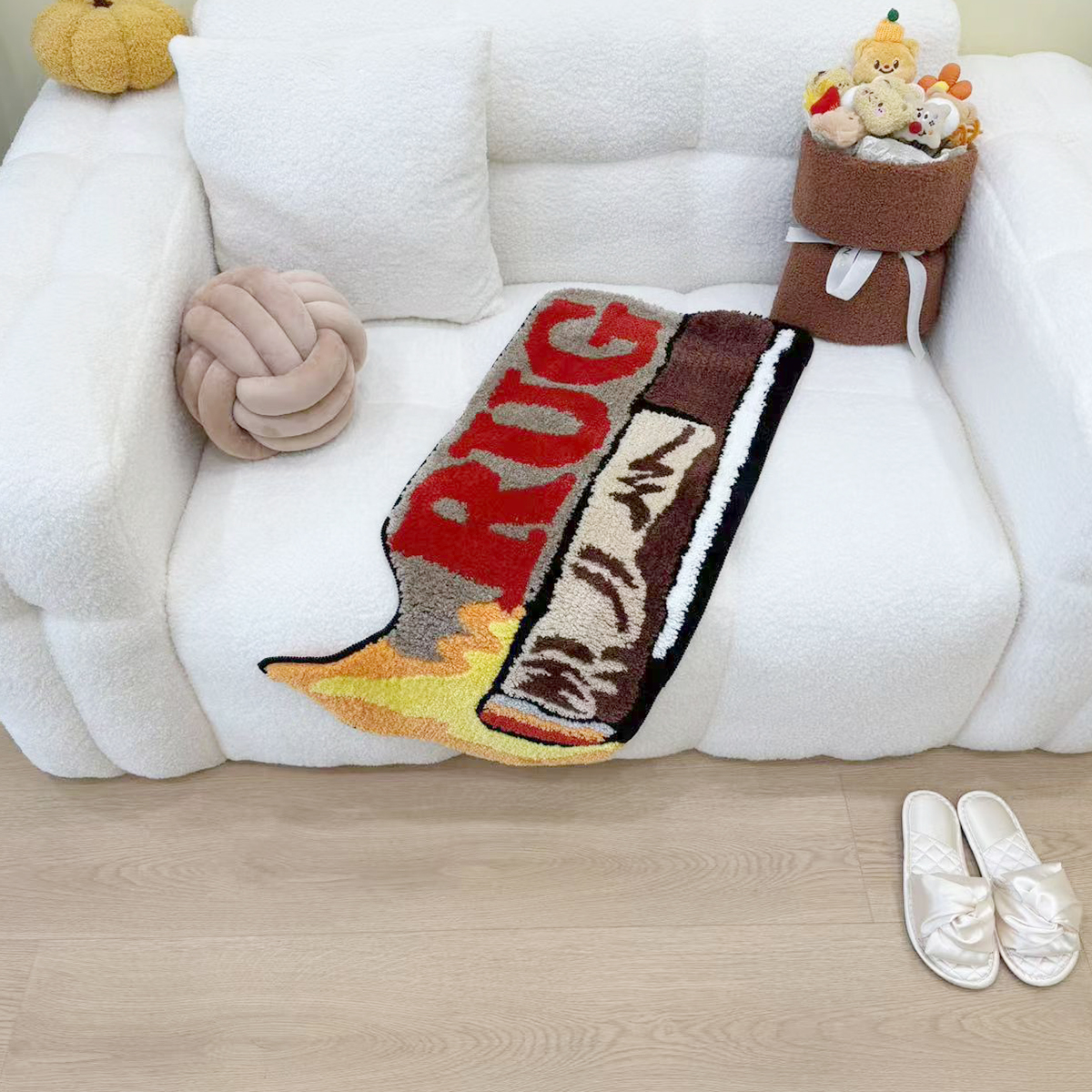Unique Cigar-Shaped Tufted Rug Anti-Slip Decorative Floor Mat Cool Textile Art Home Decor Small Size Adult Suitable Bedside Rug