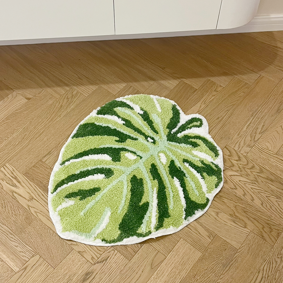 Green Leaf Monstera Tufting Rug Flocking Mat Shaggy Rug Bathmat Bathroom Rug Carpet Function Entrance Floor Anti Slip Pad