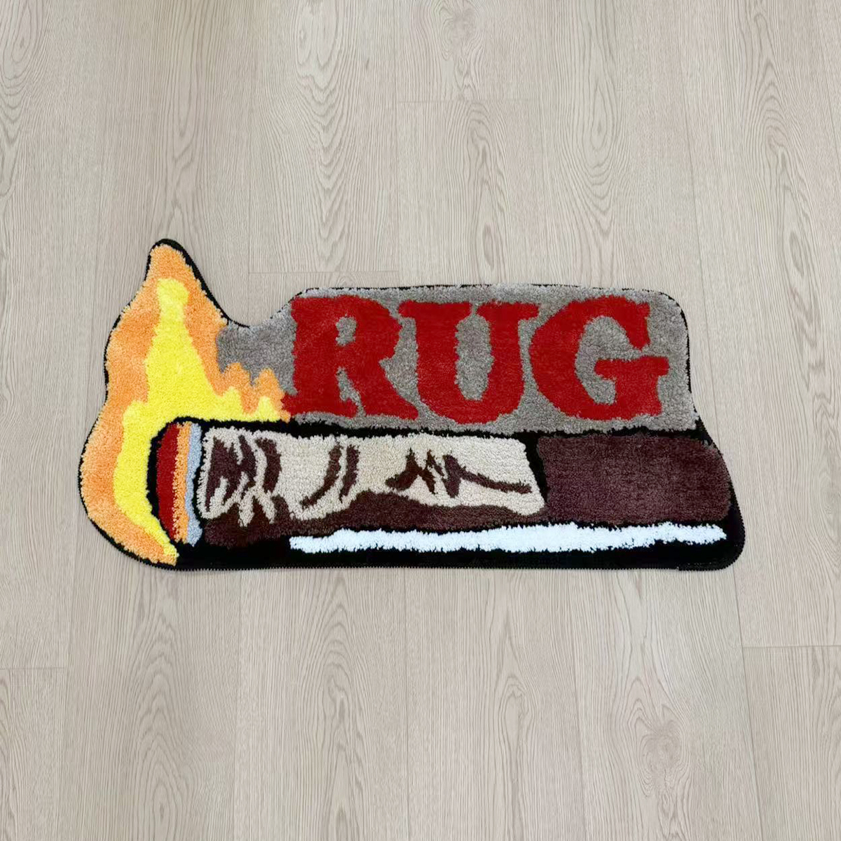 Unique Cigar-Shaped Tufted Rug Anti-Slip Decorative Floor Mat Cool Textile Art Home Decor Small Size Adult Suitable Bedside Rug