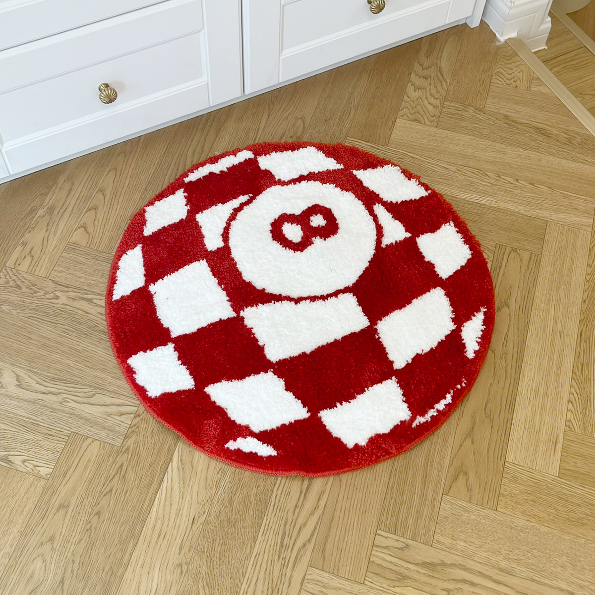 Circular Checkerboard Pattern Tufted Rug No.8 Billiards Mat Korean Style Soft Living Room Carpet Area Floor Pad Doormat Decor