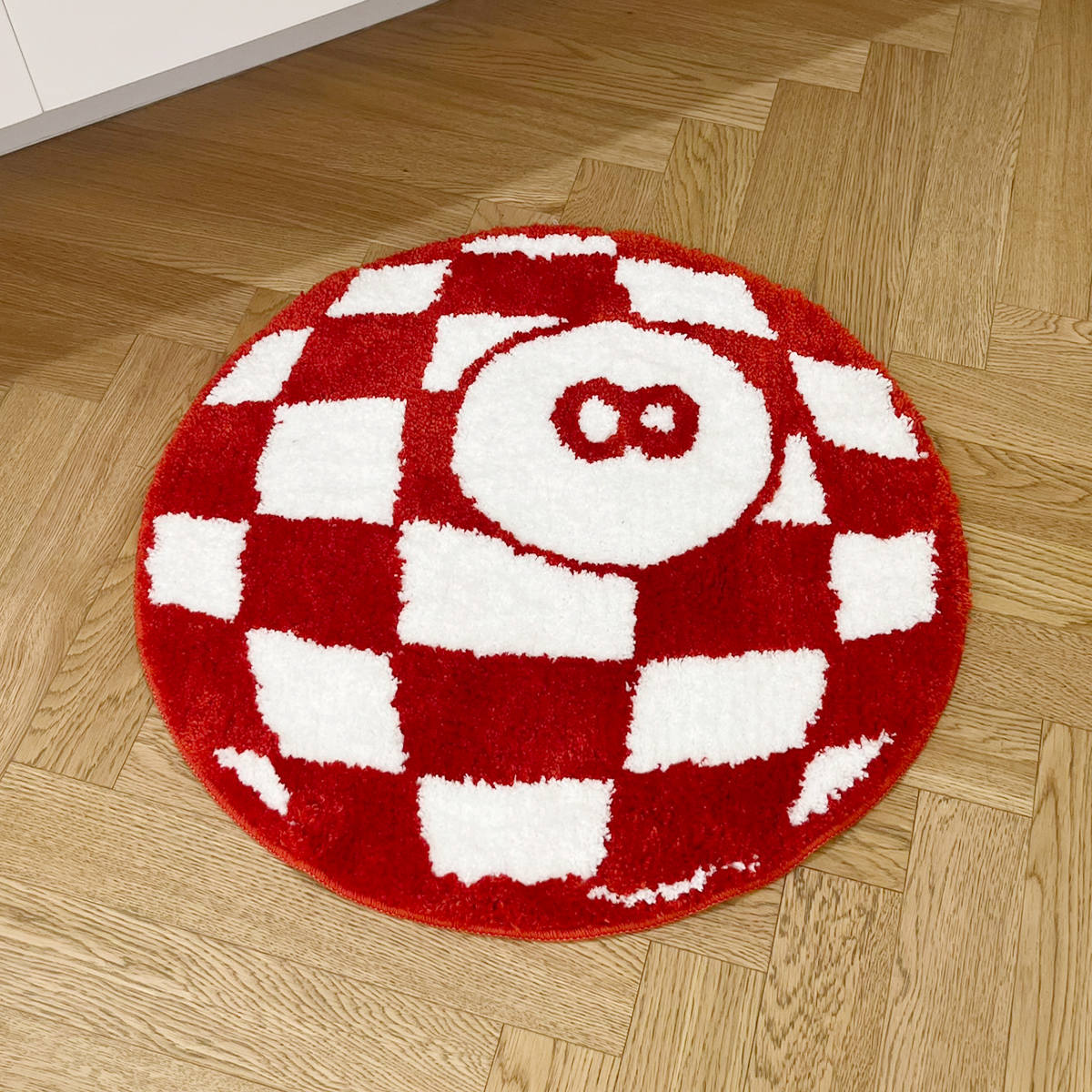 Circular Checkerboard Pattern Tufted Rug No.8 Billiards Mat Korean Style Soft Living Room Carpet Area Floor Pad Doormat Decor