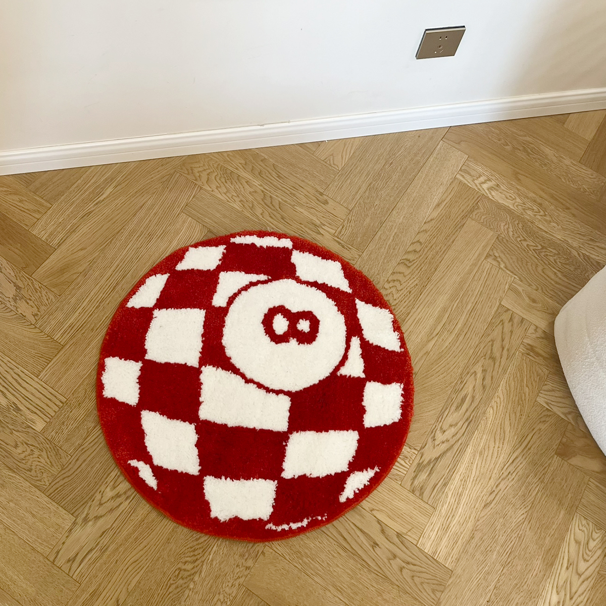 Circular Checkerboard Pattern Tufted Rug No.8 Billiards Mat Korean Style Soft Living Room Carpet Area Floor Pad Doormat Decor