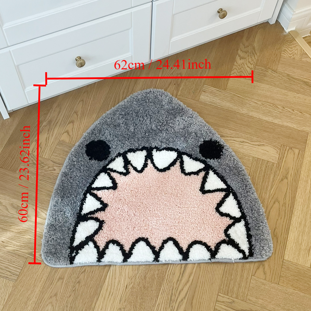 Grey Kawaii Tufting Shark Bathroom Mat Soft Cartoon Pad Carpet Anti-slip Doormat Rug Home Nursery Decor Flocking Plush Floor Mat