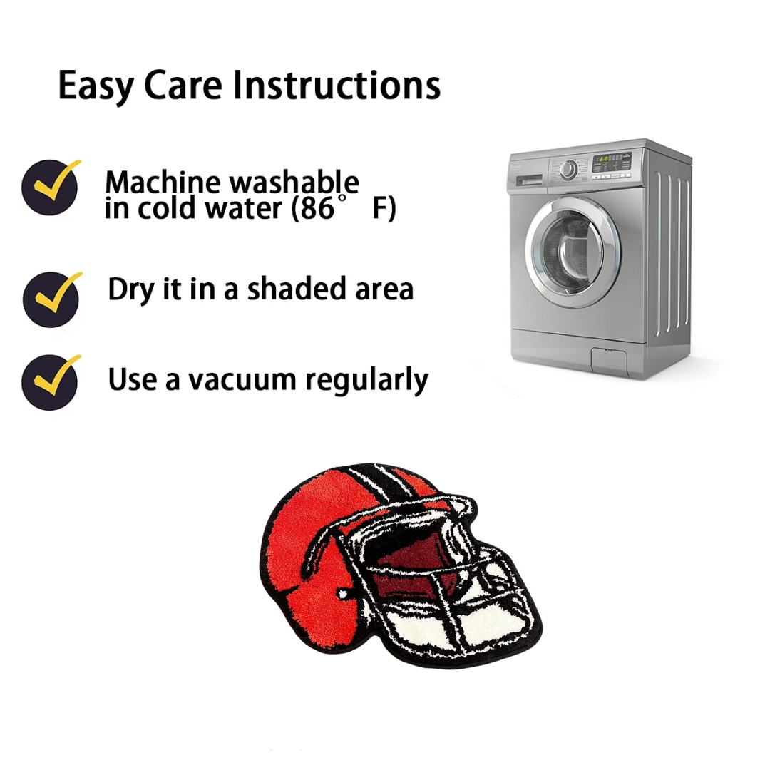 Football Helmet Shaped Fluffy Rug - Retro Sports Pattern Plush Carpet, Soft Non-Slip Washable Floor Mat, Stylish Home Decor for Bedroom, Living Room, Game Room, Entryway, Cozy Cluster Rug