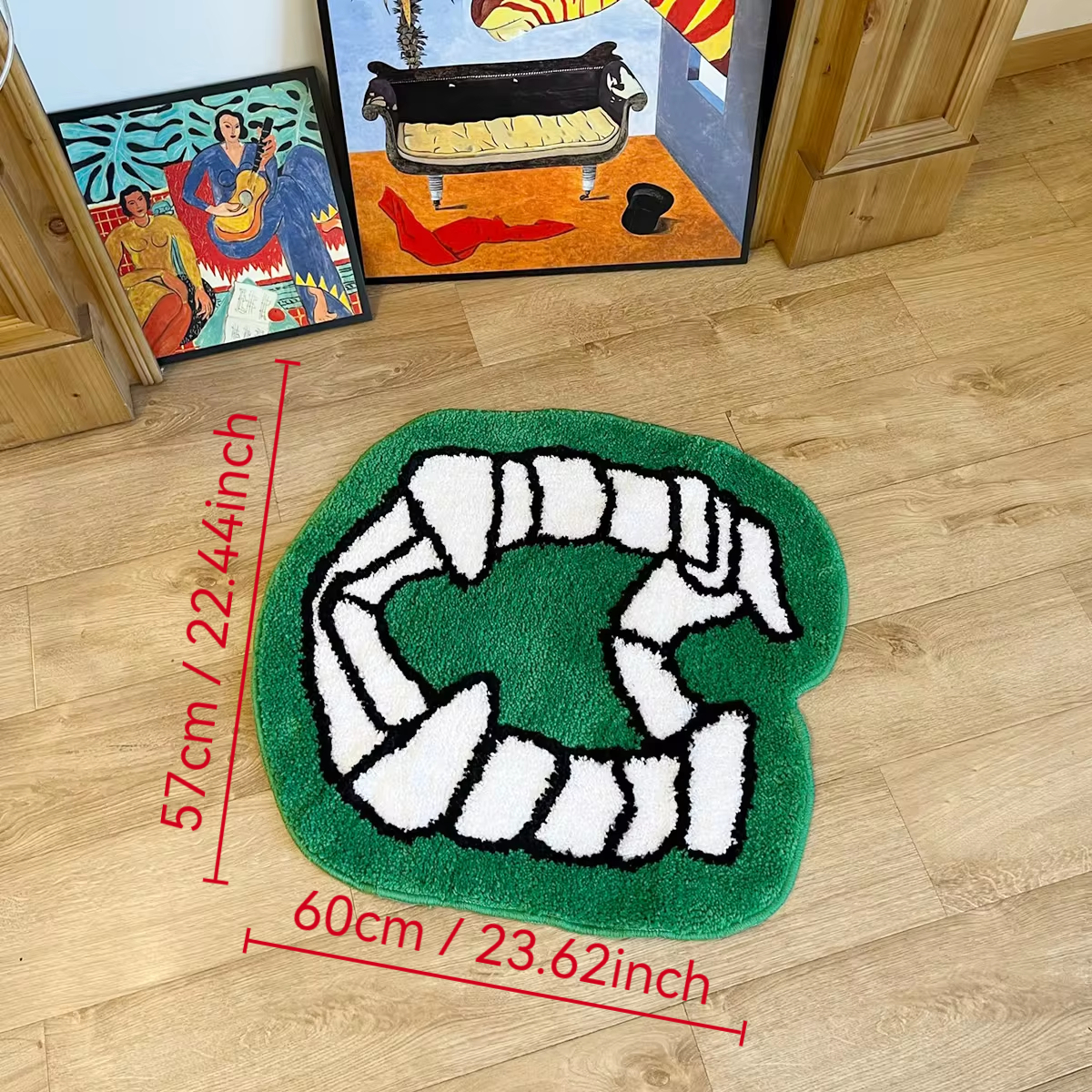 Halloween Vampire Teeth Tufted Rug Green Mouth Floor Mat Bathroom Non-slip Absorbent Bath Mat Bedside Carpet Home Decor