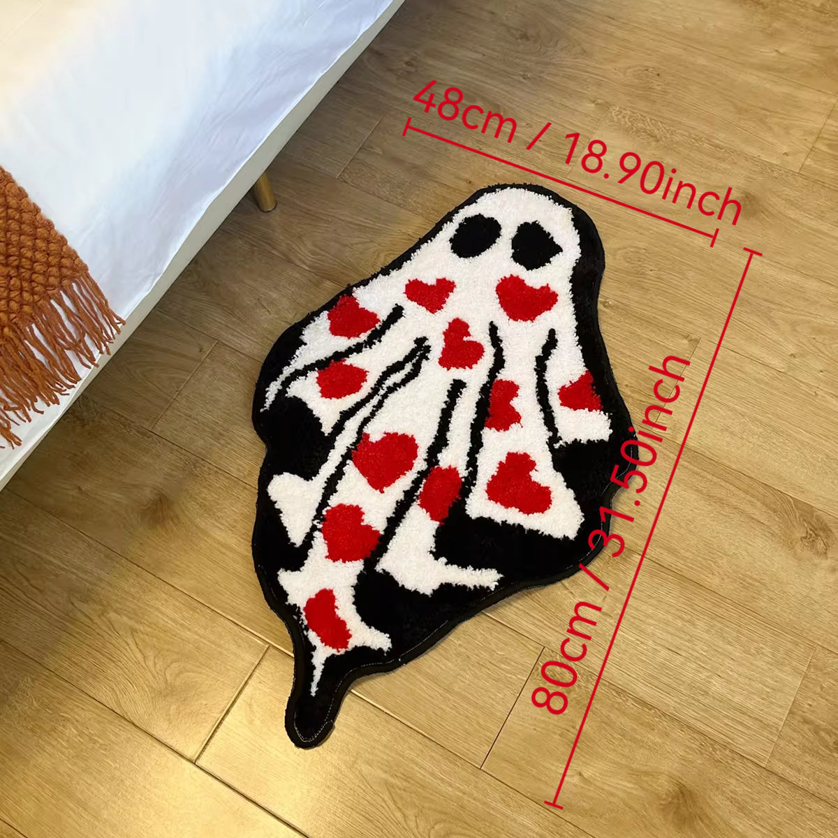 Handmade Tufted Heart Ghost Rug Cute Ghost Rug Halloween Cloakroom Hanging Rug Black White Soft Fluffy Carpets Non-slip Bathmat