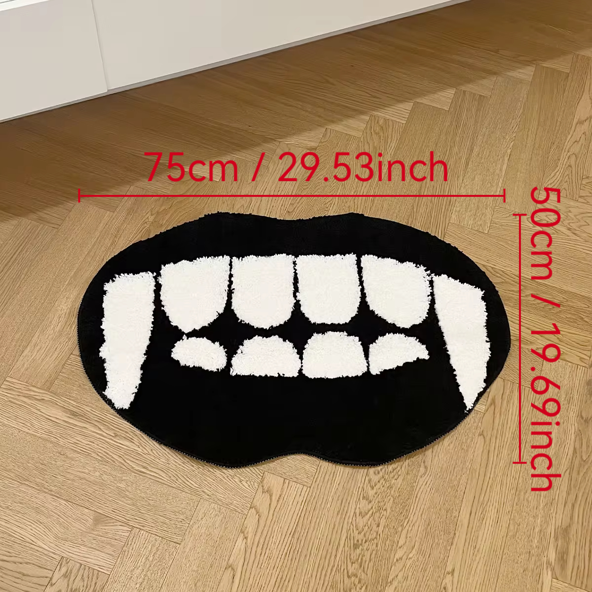 Black White Ghost Teeth Tufted Rug Funny Soft Cartoon Food Pad Living Room Carpet Anti-slip Hallway Mat Funny Home Nursery Decor