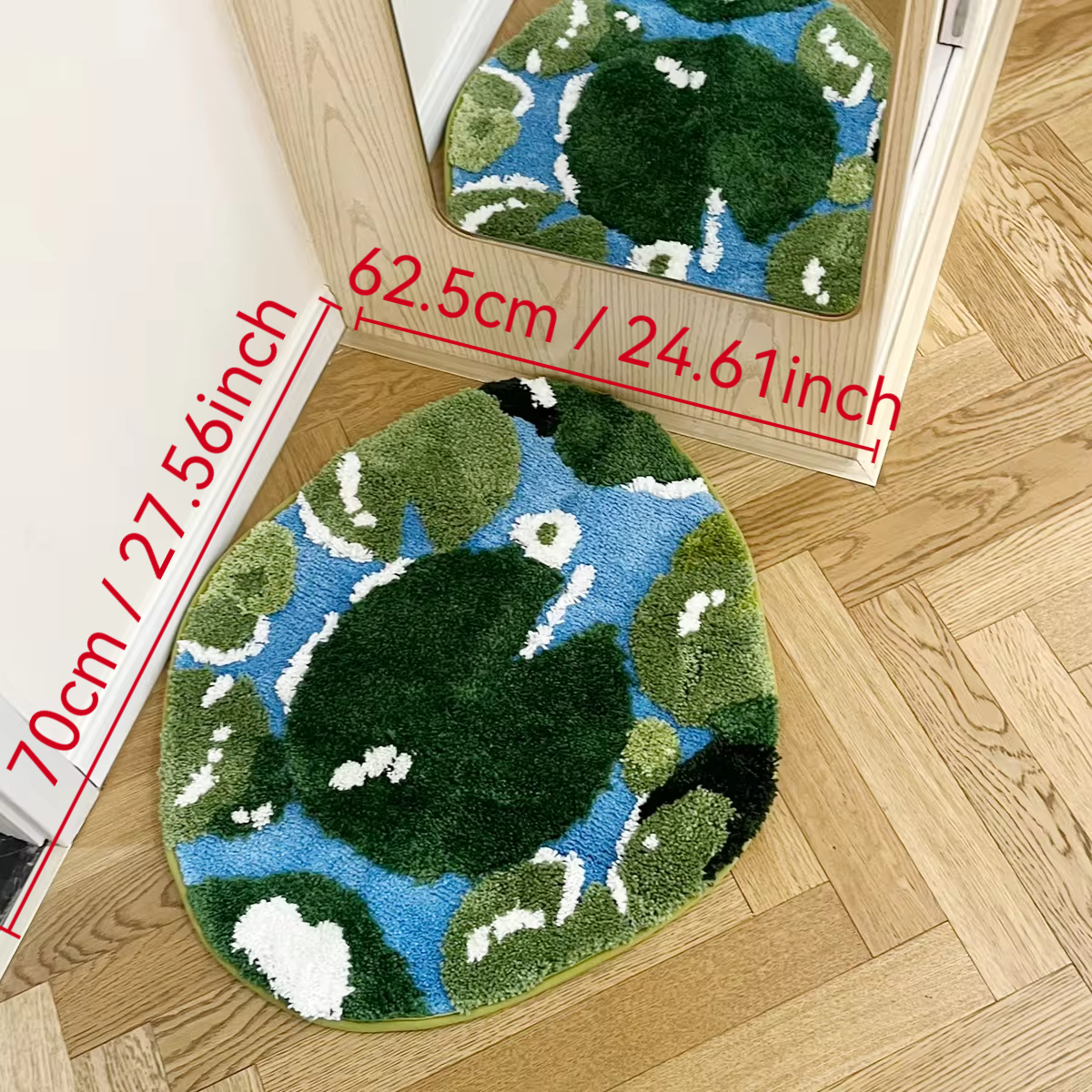 Oval Lotus Leaf Pattern Fluffy Rug - Green & Blue Water Landscape Plush Carpet, Soft Non-Slip Washable Floor Mat, Fresh Nature Style Home Decor for Bedroom, Living Room, Kids Room, Entryway Cluster Rug