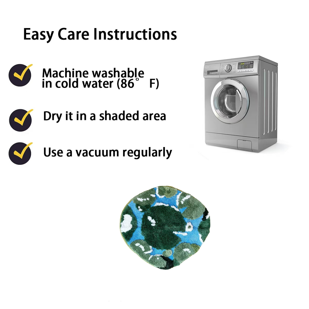 Oval Lotus Leaf Pattern Fluffy Rug - Green & Blue Water Landscape Plush Carpet, Soft Non-Slip Washable Floor Mat, Fresh Nature Style Home Decor for Bedroom, Living Room, Kids Room, Entryway Cluster Rug