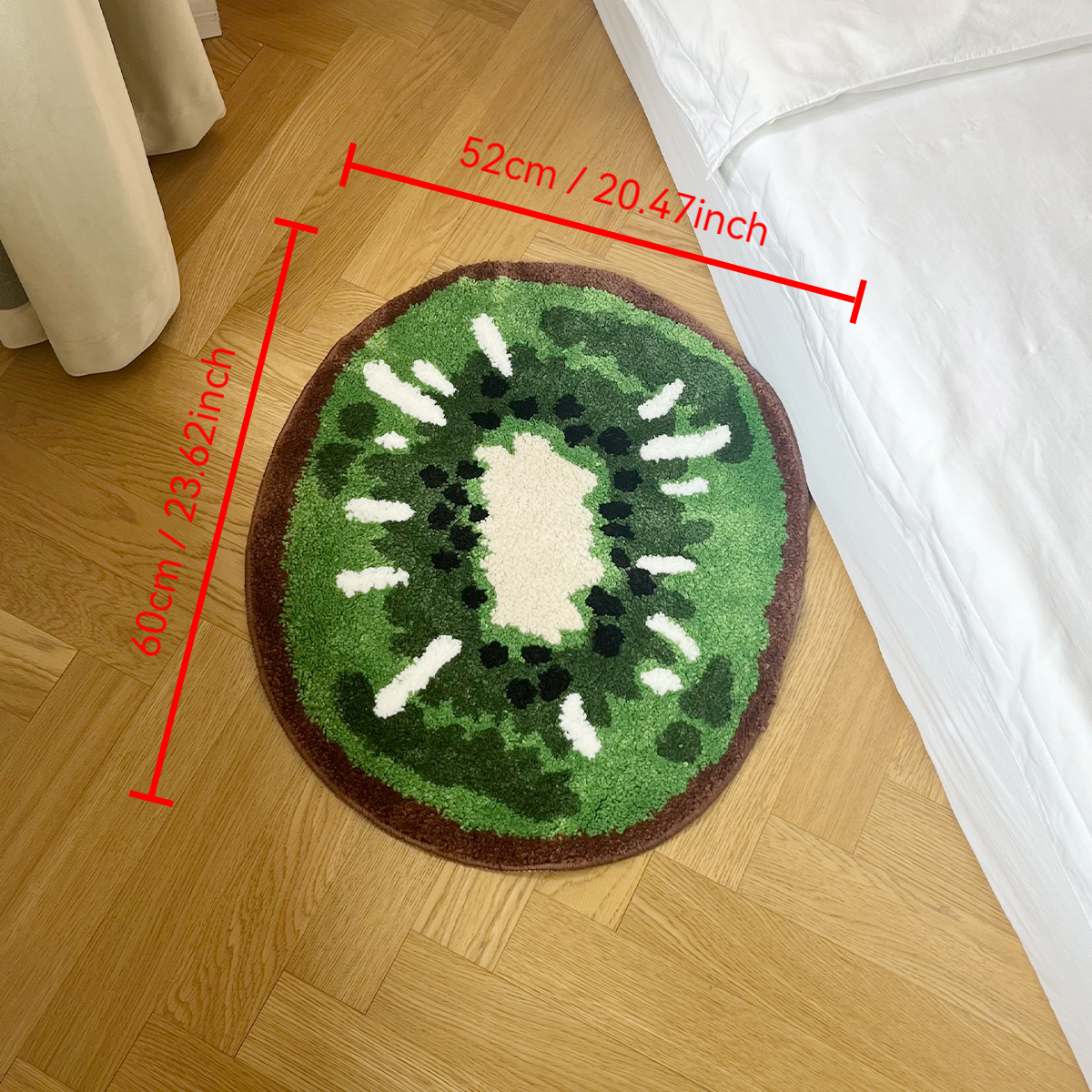 Tufting Oval Kiwifruit Entrance Mat Bathmat Living Room Carpet Anti-Slip Bedside Rug Soft Bedroom Floor Pad Aesthetic Home Decor