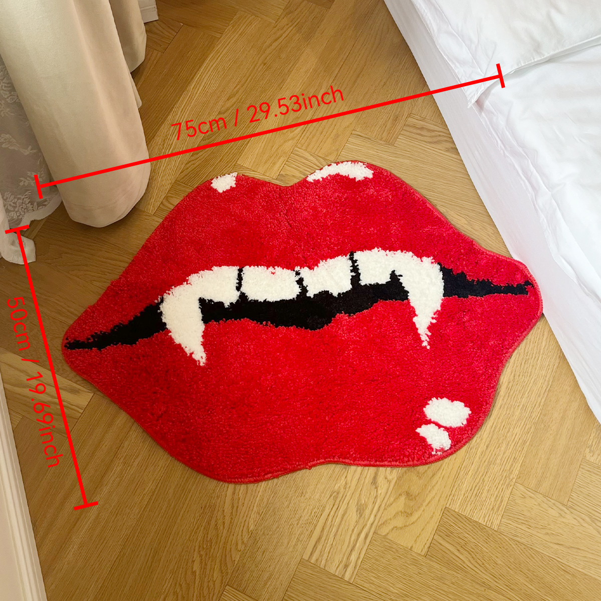 Vampire Red Lips Shape Rug - Edgy Fluffy Floor Mat for Bedroom Living Room, Gothic Novelty Home Decor Carpet, Anti-Slip Door Mat