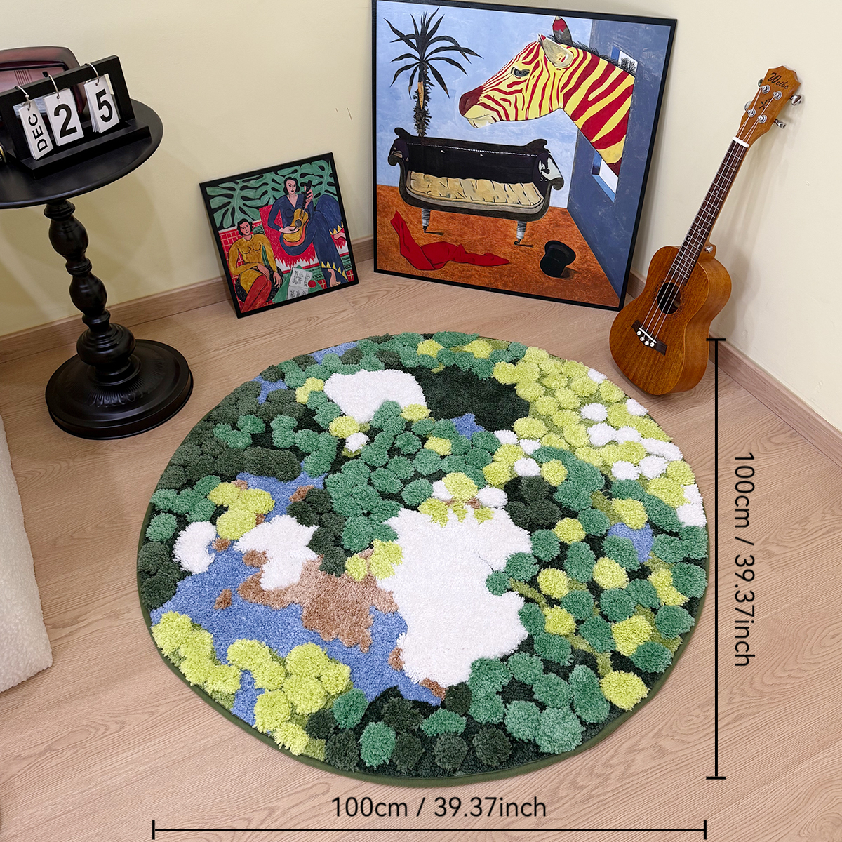 European Earth Moss 3D Flocking Rug Round Bedside Rug INS Entrance Anti-Slip Water-Absorbent Floor Mat for Bedroom & Home Decor