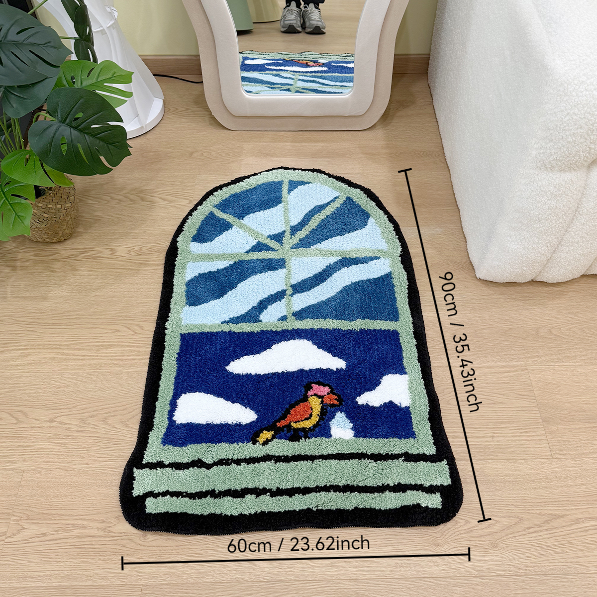 American Style Window Tufted Rug Household Bedroom Bedside Mat Creative Blanket Thickened Washable Flocking Non-Slip Floor Mat