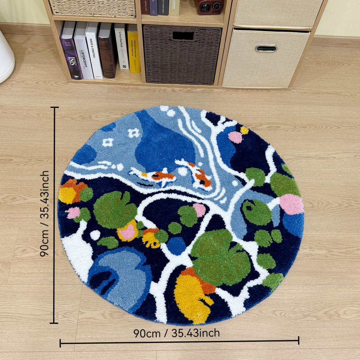 Coloful Lotus Pond Round Handmade Tufted Rug for Living Room Psychedelic Bedroom Retro Carpet Plush Circle Abstract Art Area Rug