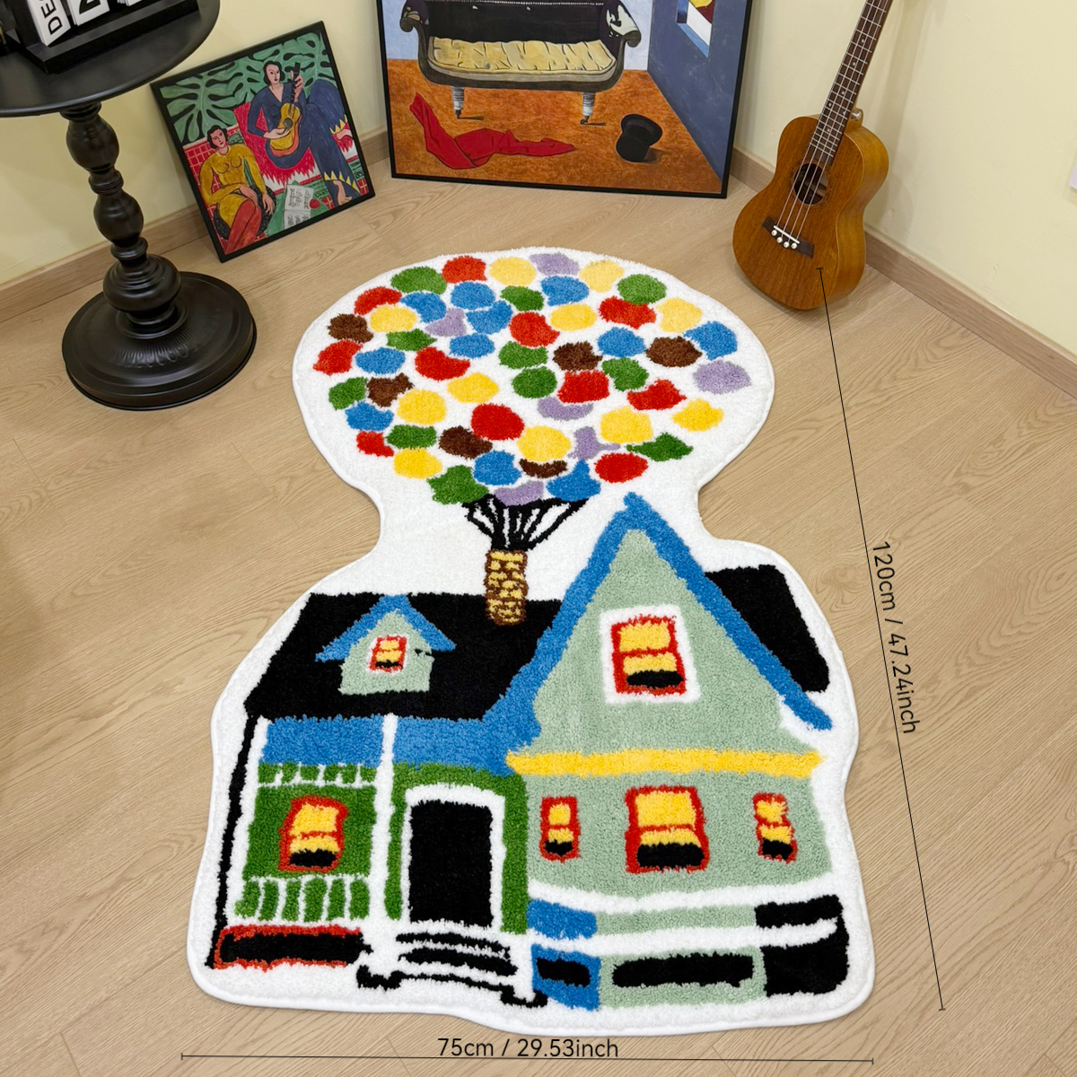 Colorful Balloon House Tufted Area Rug Bedroom Mat Simple Aesthetic Kawaii Housewarming Gift Handmade Non-Slip Decorative Rug