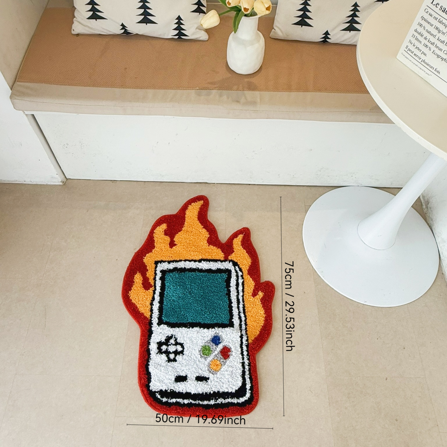 Retro Game Console Flaming Shape Rug - Soft Fluffy Floor Mat for Gamer Bedroom Living Room, Novelty Fire Pattern Home Decor Carpet, Anti-Slip Door Mat 