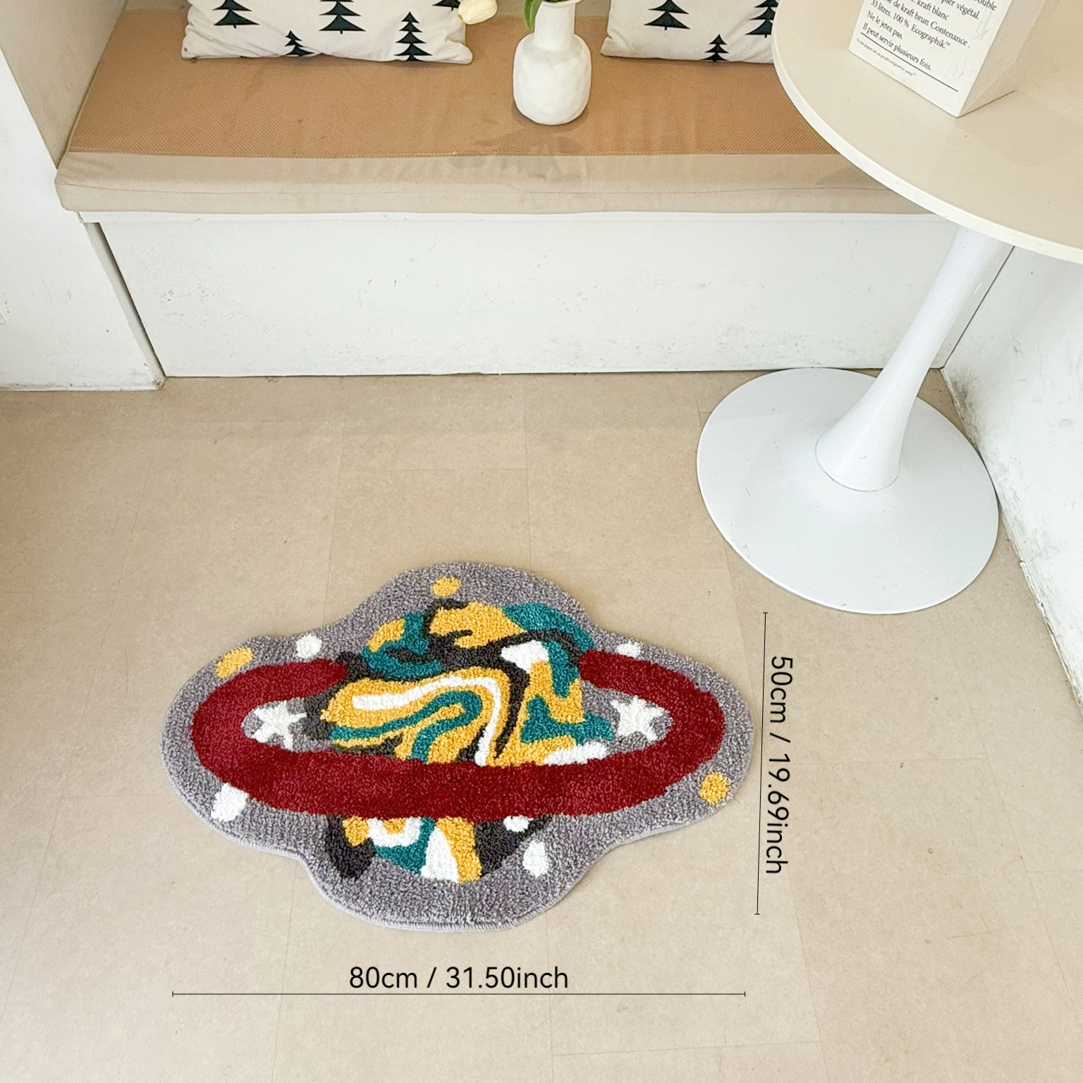 Vibrant Space Planet Shape Rug - Fluffy Starry Sky Floor Mat for Kids Bedroom Living Room, Creative Celestial Home Decor Carpet, Anti-Slip Door Mat 