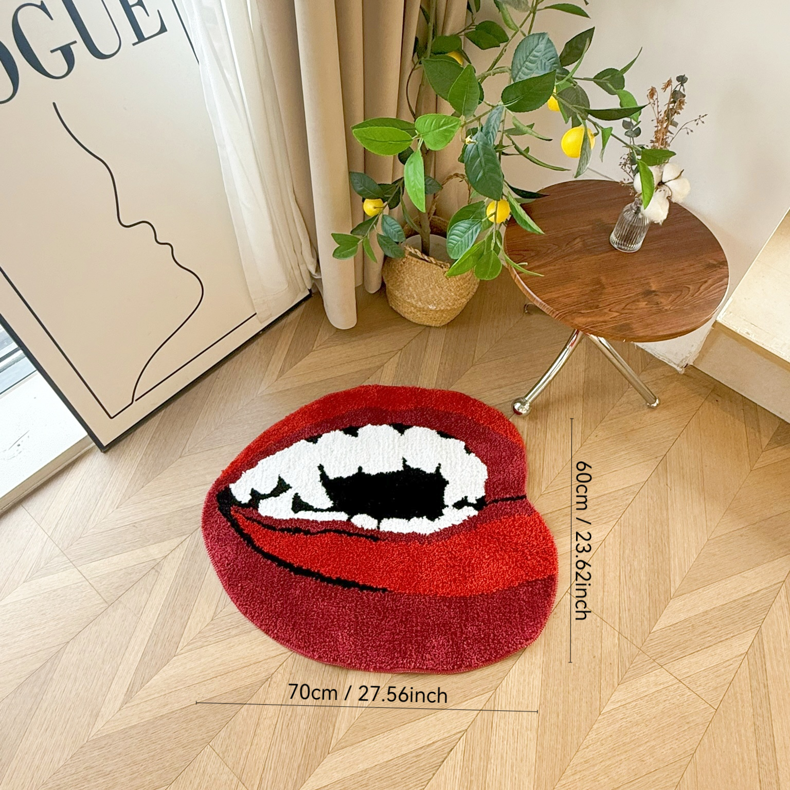 Trendy Bold Red Lips Shape Rug - Soft Fluffy Floor Mat for Bedroom Living Room, Funny Novelty Home Decor Carpet, Anti-Slip Door Mat 