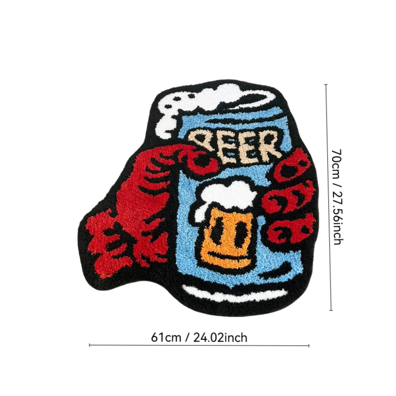 Retro Beer & Claws Tufted Rug - Funky Cartoon Style Anti-Slip Floor Mat for Home Bar & Living Room Decor.