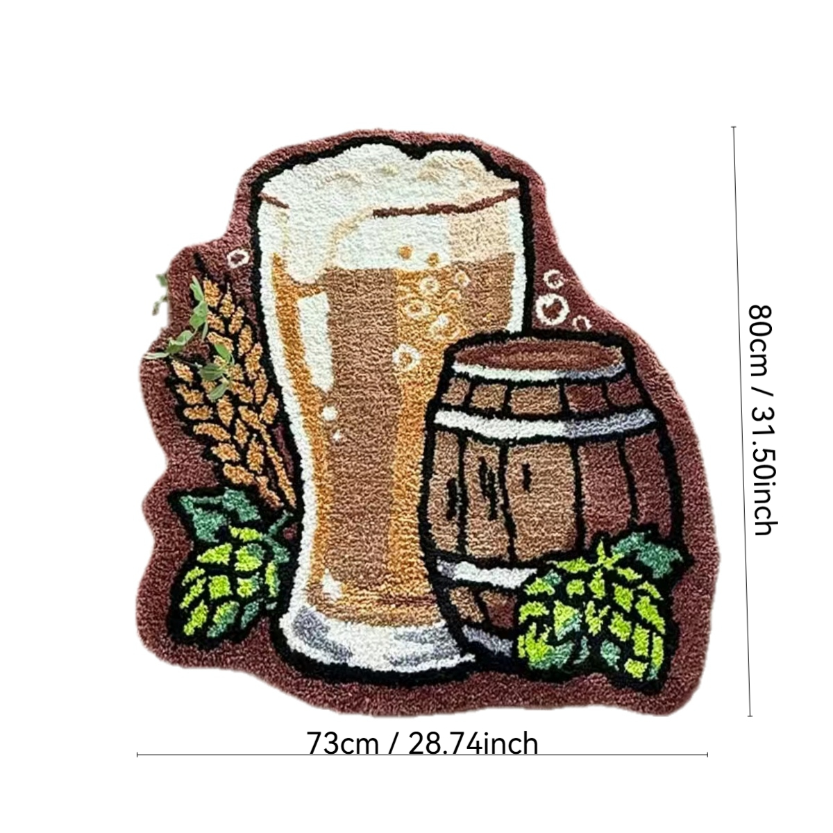 Beer Mug & Barrel Tufted Rug - Vibrant Retro Style Anti-Slip Floor Mat for Home Bar, Kitchen & Man Cave Decor.
