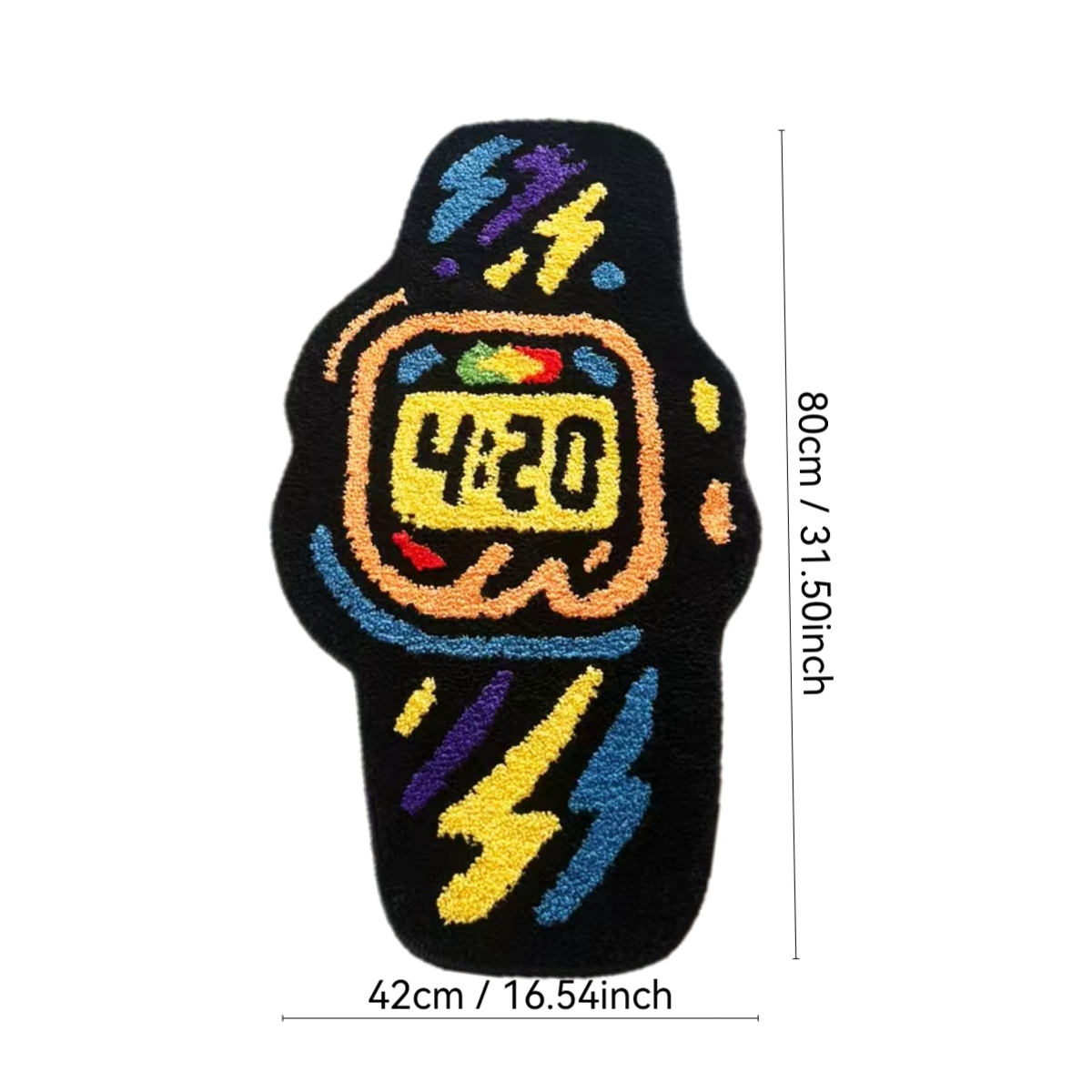 4:20 Graffiti Watch Tufted Rug - Colorful Lightning Pattern Anti-Slip Floor Mat for Street Style Home & Dorm.