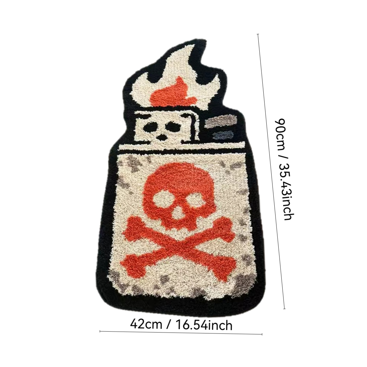 Retro Skull Lighter Tufted Rug - Grunge Aesthetic Plush Carpet, Perfect for Street Style Home & Man Cave.