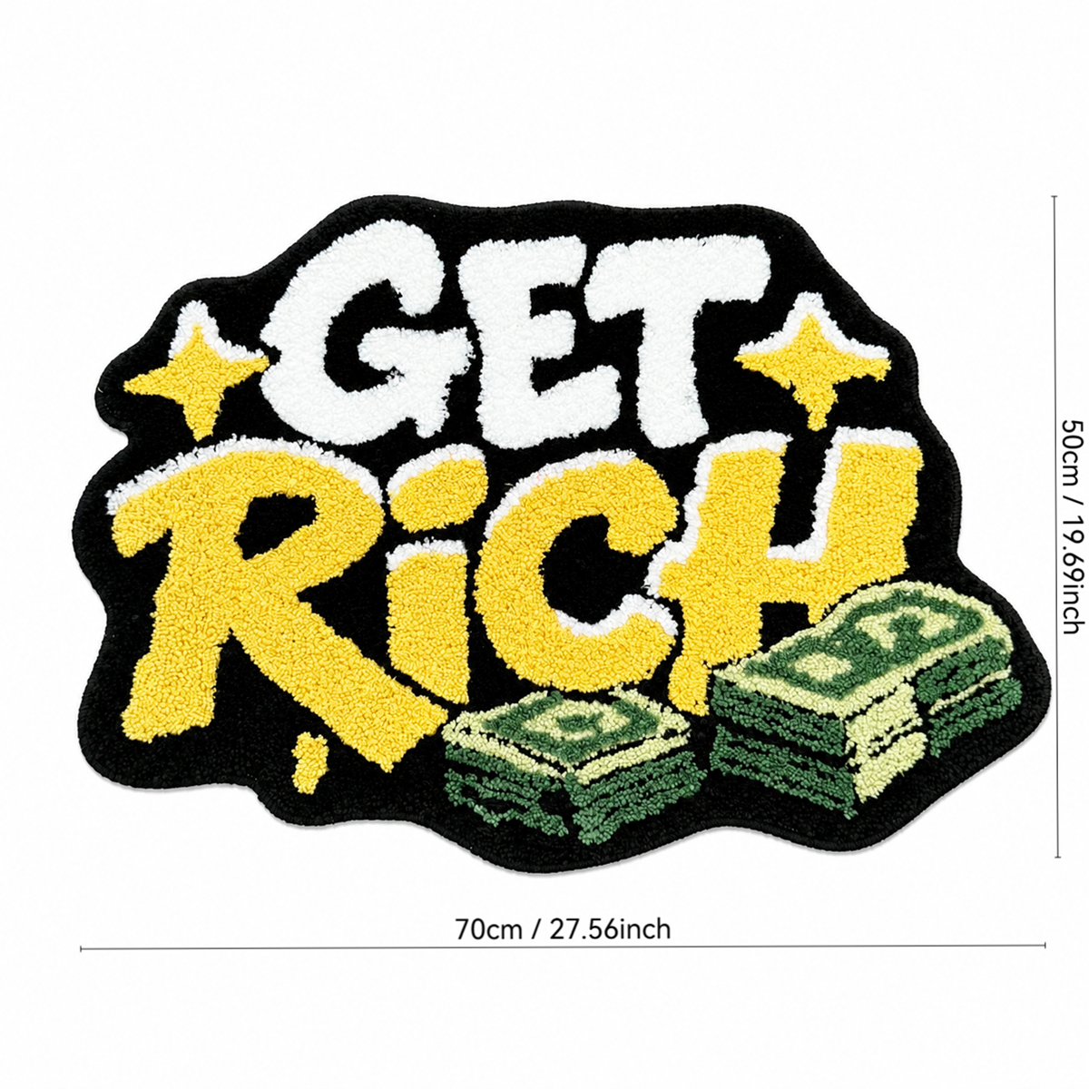 GET RICH Money Design Tufted Rug, Dollar Cash Stack Irregular Shaped Fluffy Floor Mat, Non Slip Absorbent Doormat for Bedroom Entryway Home Decor