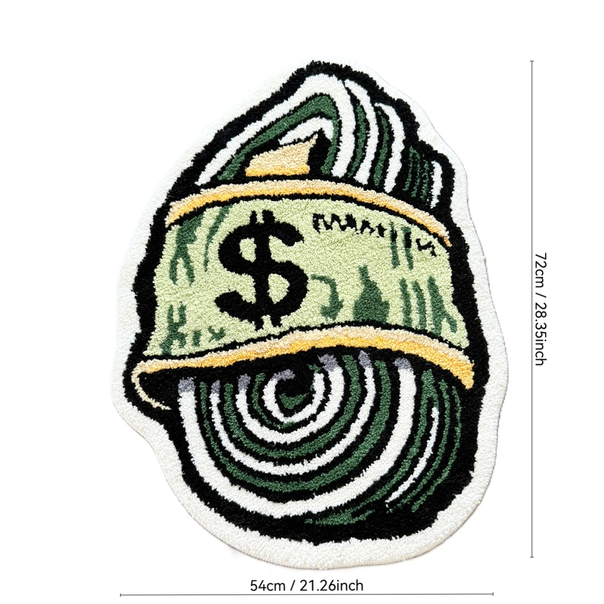 Rolled Dollar Bill Tufted Rug, Spiral Money Sign Irregular Shaped Fluffy Floor Mat, Non Slip Absorbent Doormat for Bedroom Entryway Home Decor