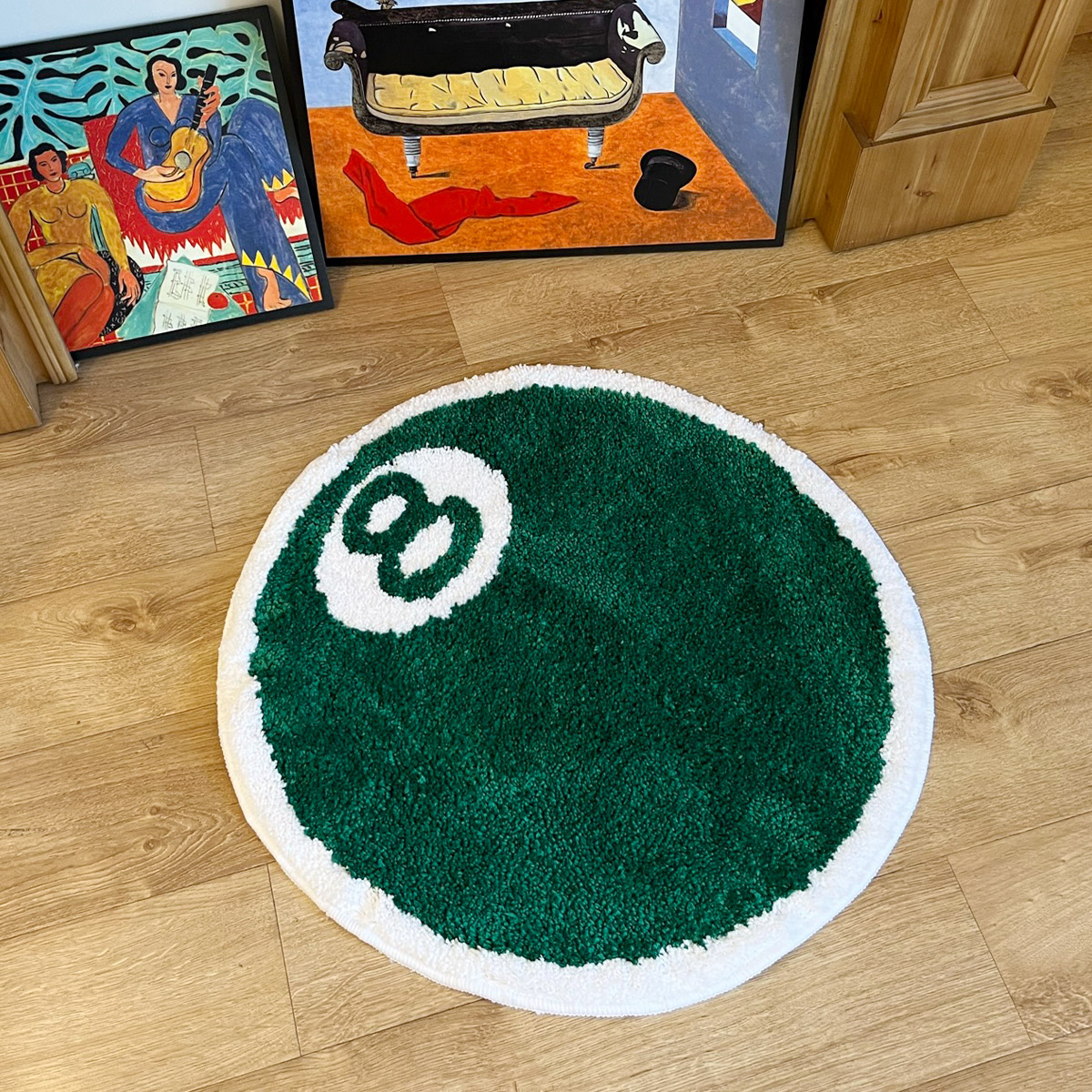 Round Tufting Number 8 Rug Soft Green Mat Billiards Ball Carpet Children Bedroom Corridor Floor Foot Pad Home Room Decor Gift