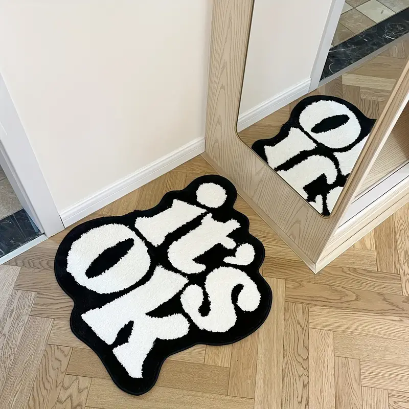 1pc, Soft & Absorbent Polyester Rug, Unique Irregular Shape For Living Room, Bedroom Decor, Non-Slip Rubber Back, Ideal Housewarming Gift, Home Decor, Room Decor