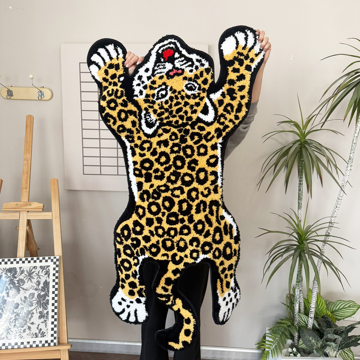 Yellow Leopard Print Tufted Rug | Soft Plush Animal Shaped Floor Mat | Whimsical Home Decor for Bathroom, Bedroom, Kids Room