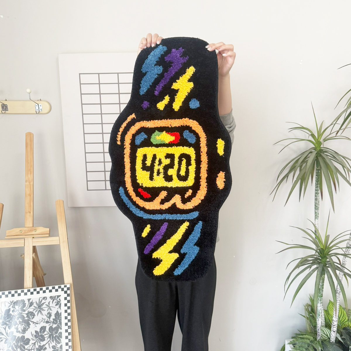 4:20 Graffiti Watch Tufted Rug - Colorful Lightning Pattern Anti-Slip Floor Mat for Street Style Home & Dorm.
