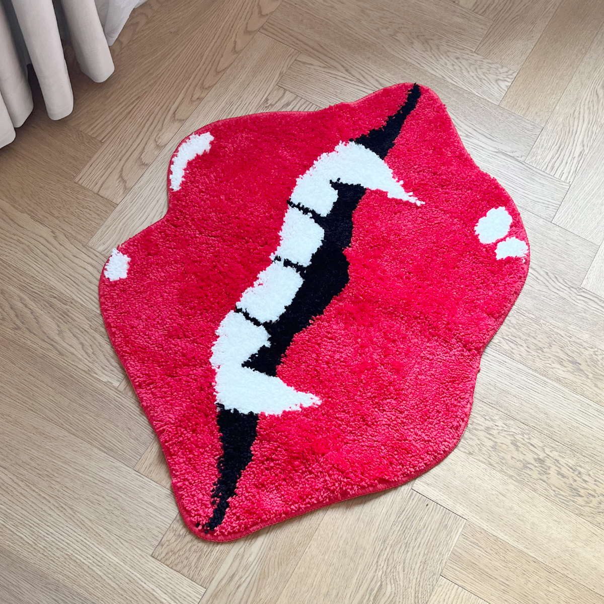 Vampire Red Lips Shape Rug - Edgy Fluffy Floor Mat for Bedroom Living Room, Gothic Novelty Home Decor Carpet, Anti-Slip Door Mat