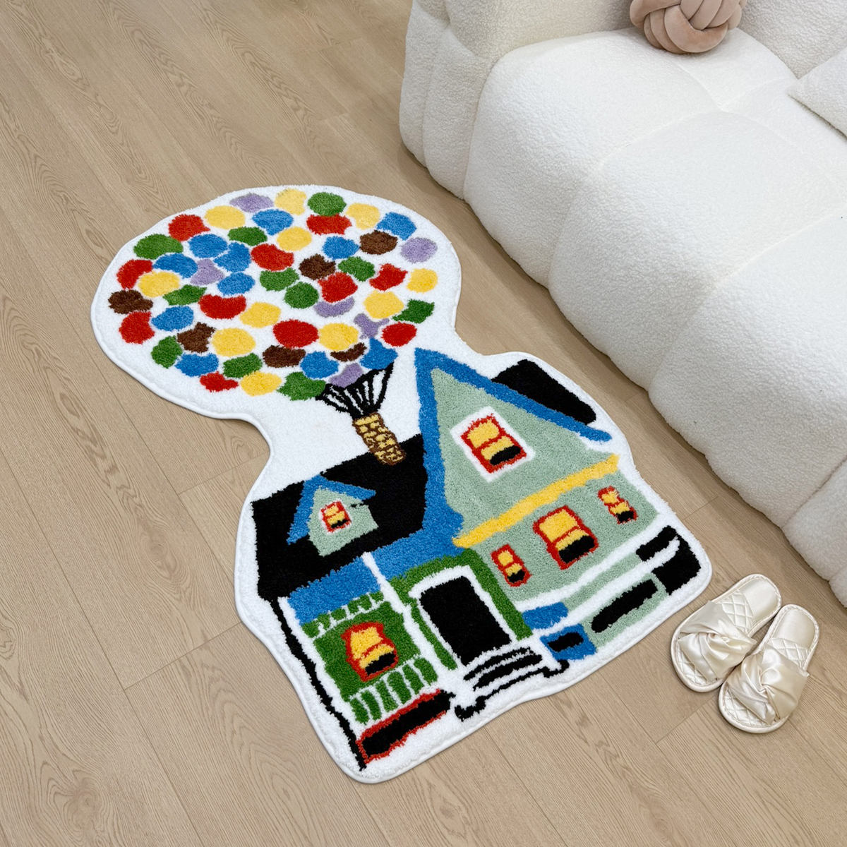 Colorful Balloon House Tufted Area Rug Bedroom Mat Simple Aesthetic Kawaii Housewarming Gift Handmade Non-Slip Decorative Rug