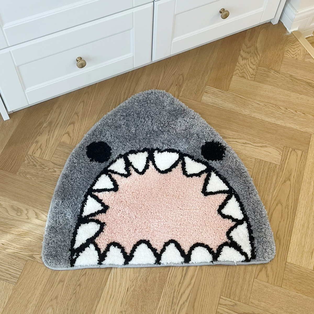 Grey Kawaii Tufting Shark Bathroom Mat Soft Cartoon Pad Carpet Anti-slip Doormat Rug Home Nursery Decor Flocking Plush Floor Mat
