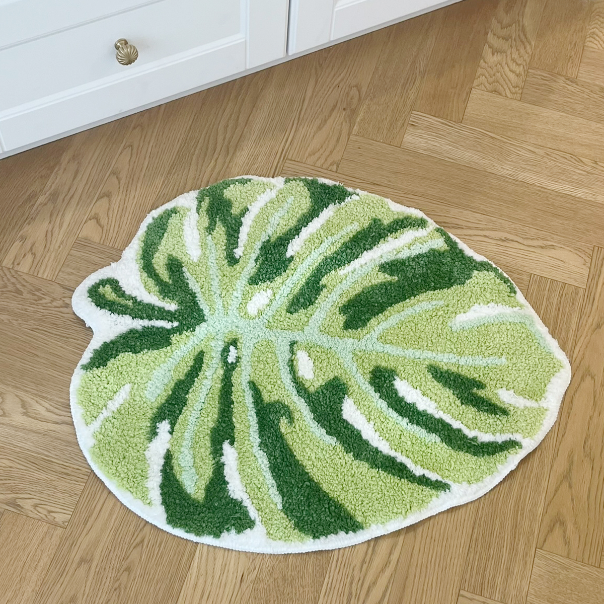 Green Leaf Monstera Tufting Rug Flocking Mat Shaggy Rug Bathmat Bathroom Rug Carpet Function Entrance Floor Anti Slip Pad