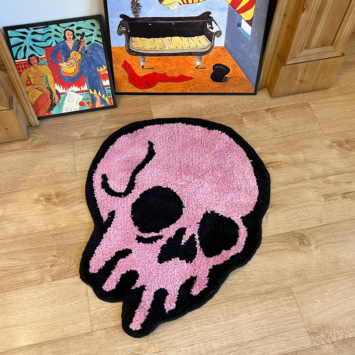 Pink Melting Skull Tufting Rug Fluffy Cartoon Animal Mat Carpet Area Floor Pad Bedroom Aesthetic Home Room Decor for Teen