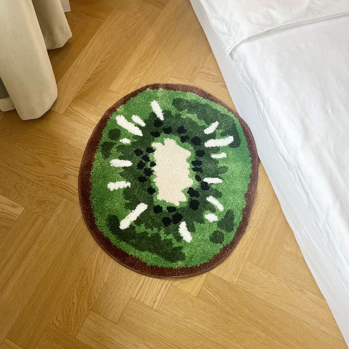 Tufting Oval Kiwifruit Entrance Mat Bathmat Living Room Carpet Anti-Slip Bedside Rug Soft Bedroom Floor Pad Aesthetic Home Decor