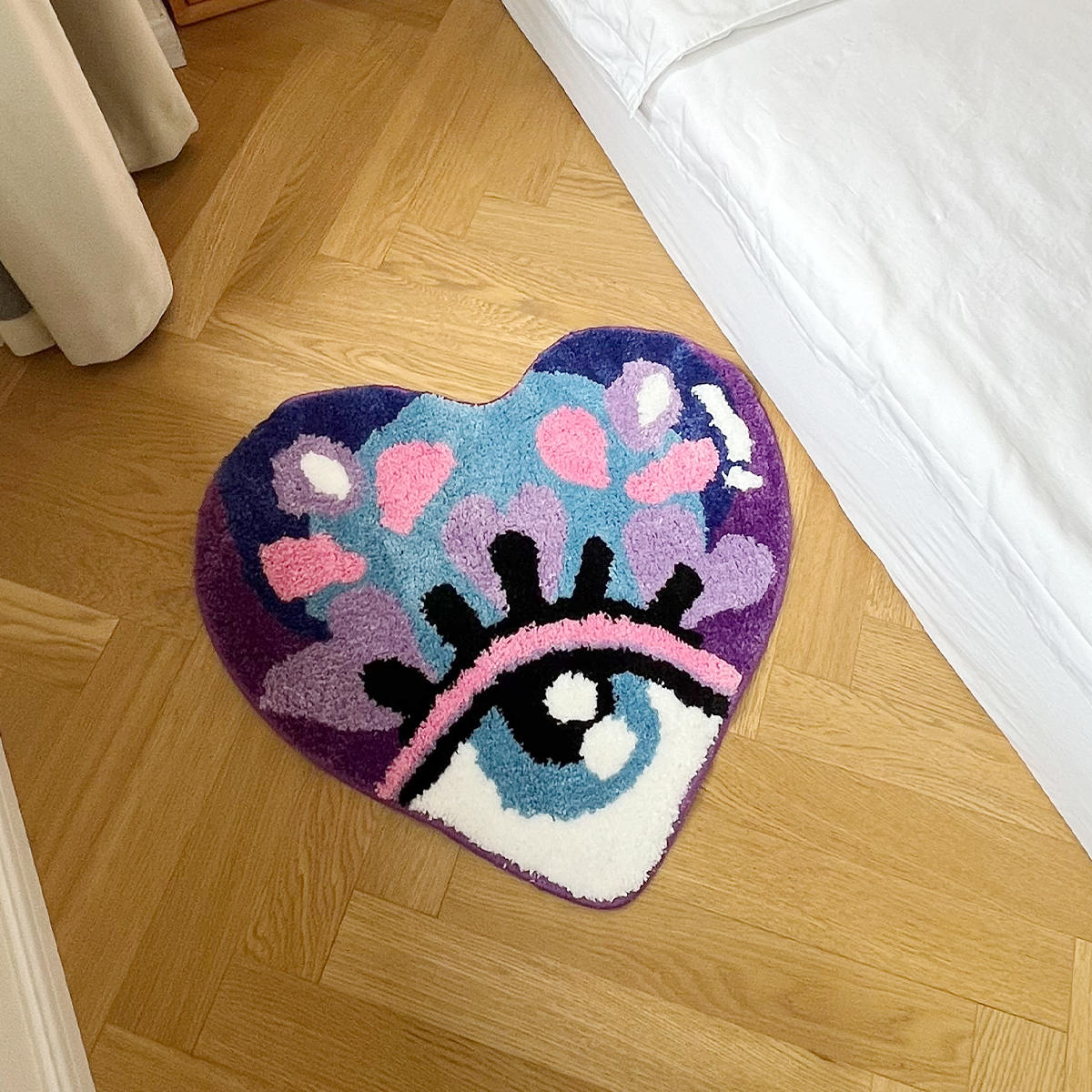 Purple Love Eye Kawaii Floor Tufted Rug Cartoon Living Room Rug Heart Shaped Doormat Bathroom Carpet Water Absorption Anti Slip