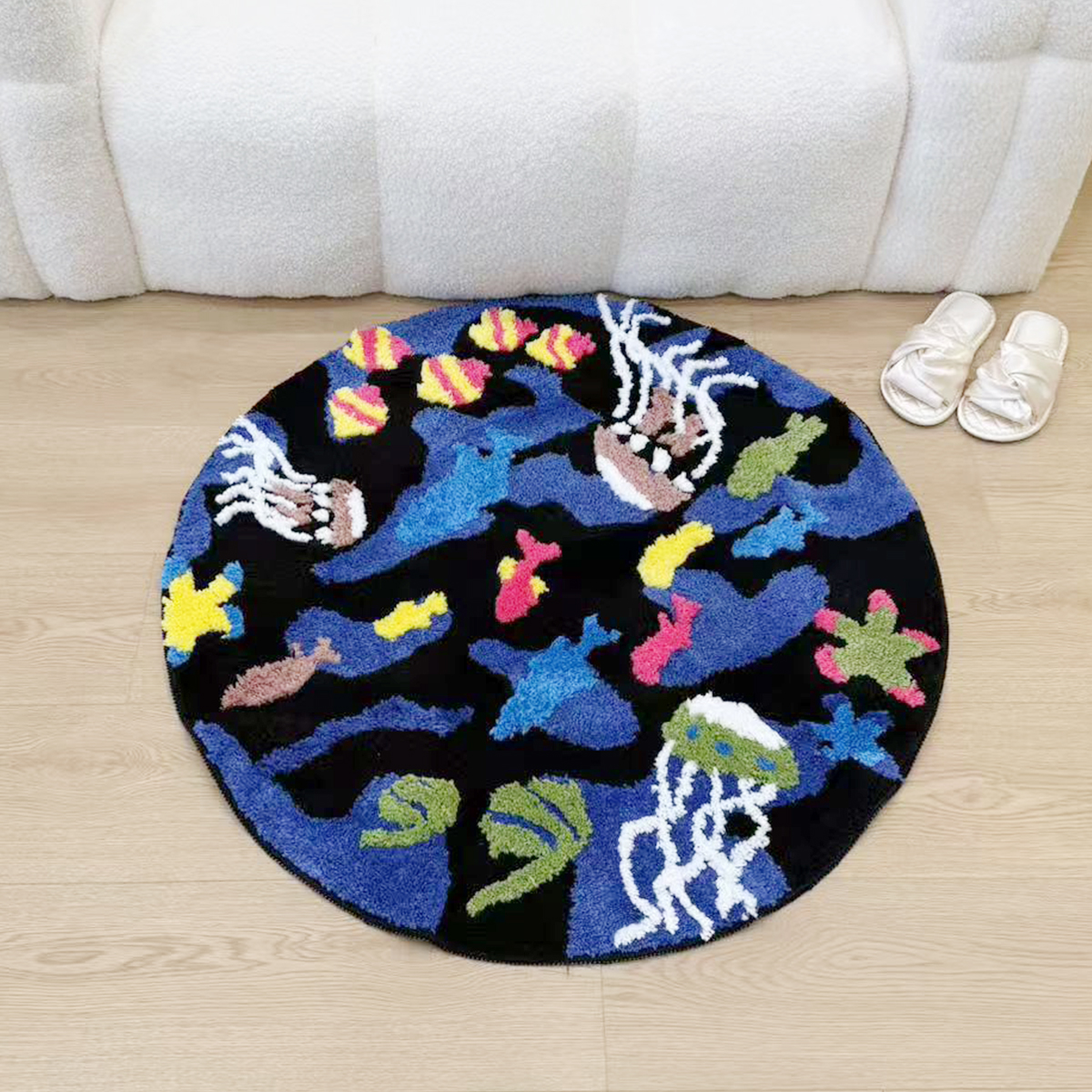 Underwater World Marine Organism Blue Tufted Rug Mat Soft Living Room Carpet Bathroom Area Floor Pad Bedroom Doormat Aesthetic