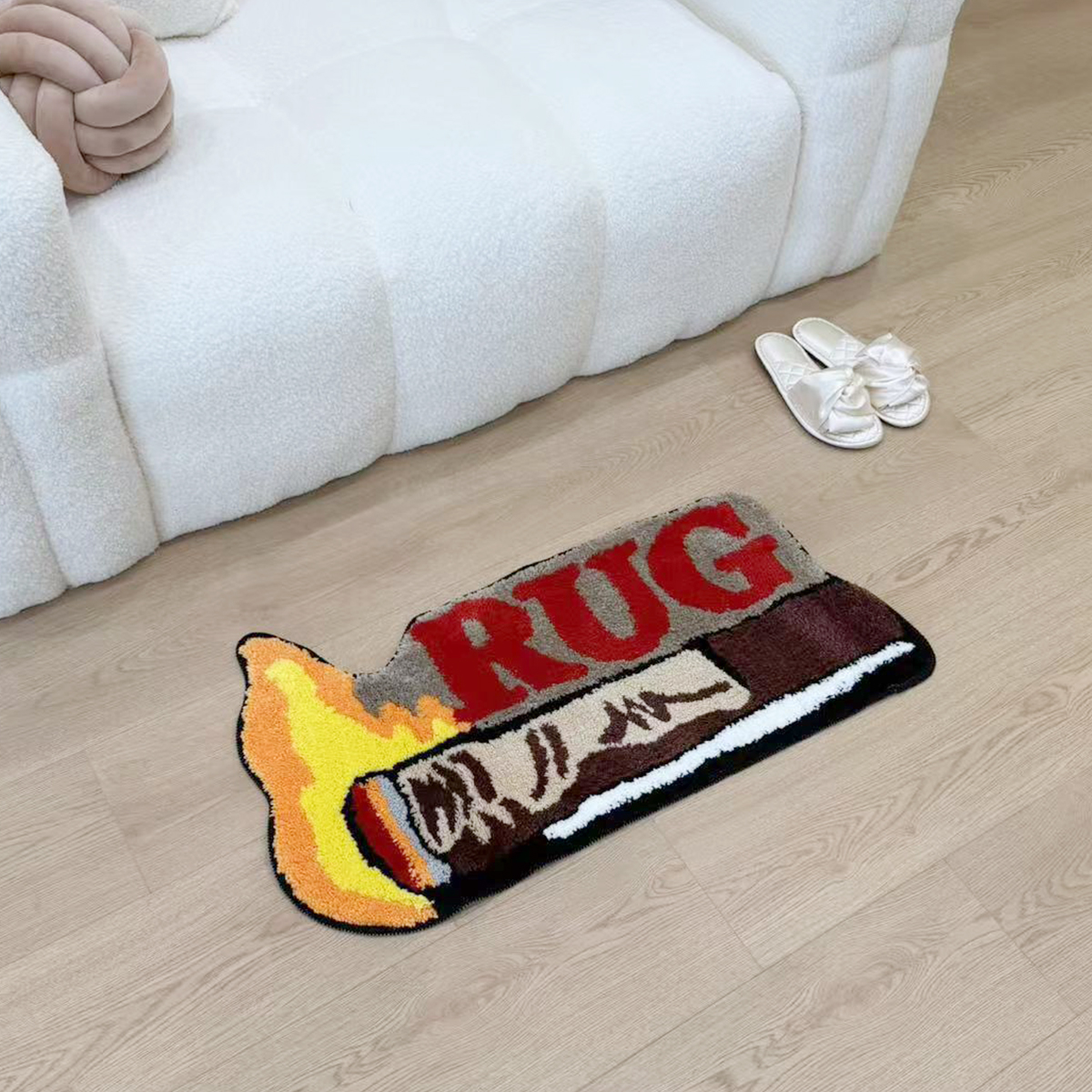 Unique Cigar-Shaped Tufted Rug Anti-Slip Decorative Floor Mat Cool Textile Art Home Decor Small Size Adult Suitable Bedside Rug