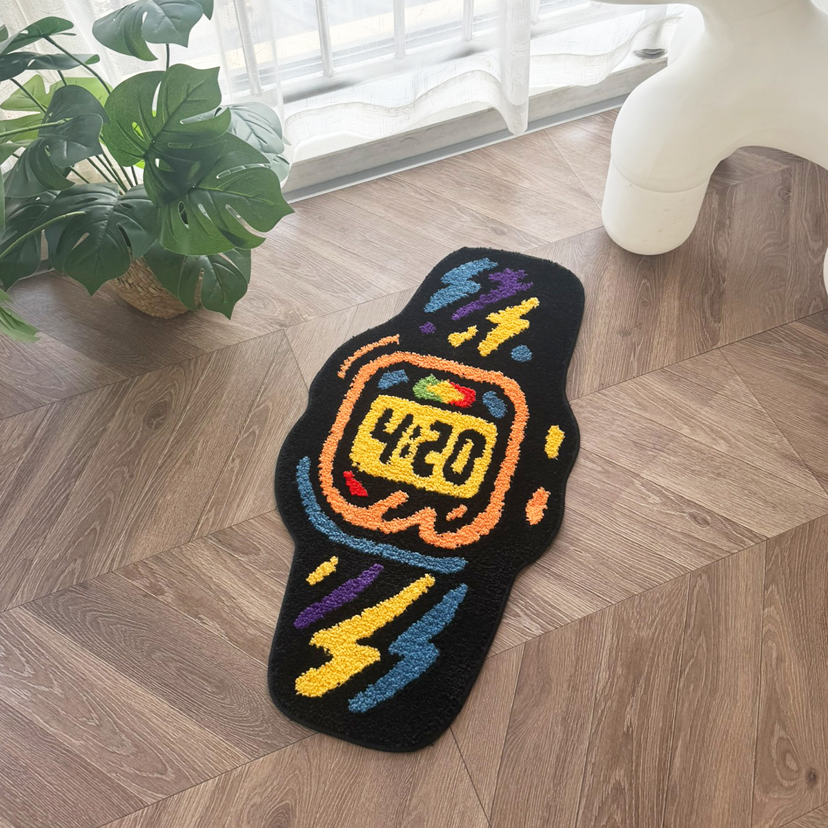 4:20 Graffiti Watch Tufted Rug - Colorful Lightning Pattern Anti-Slip Floor Mat for Street Style Home & Dorm.